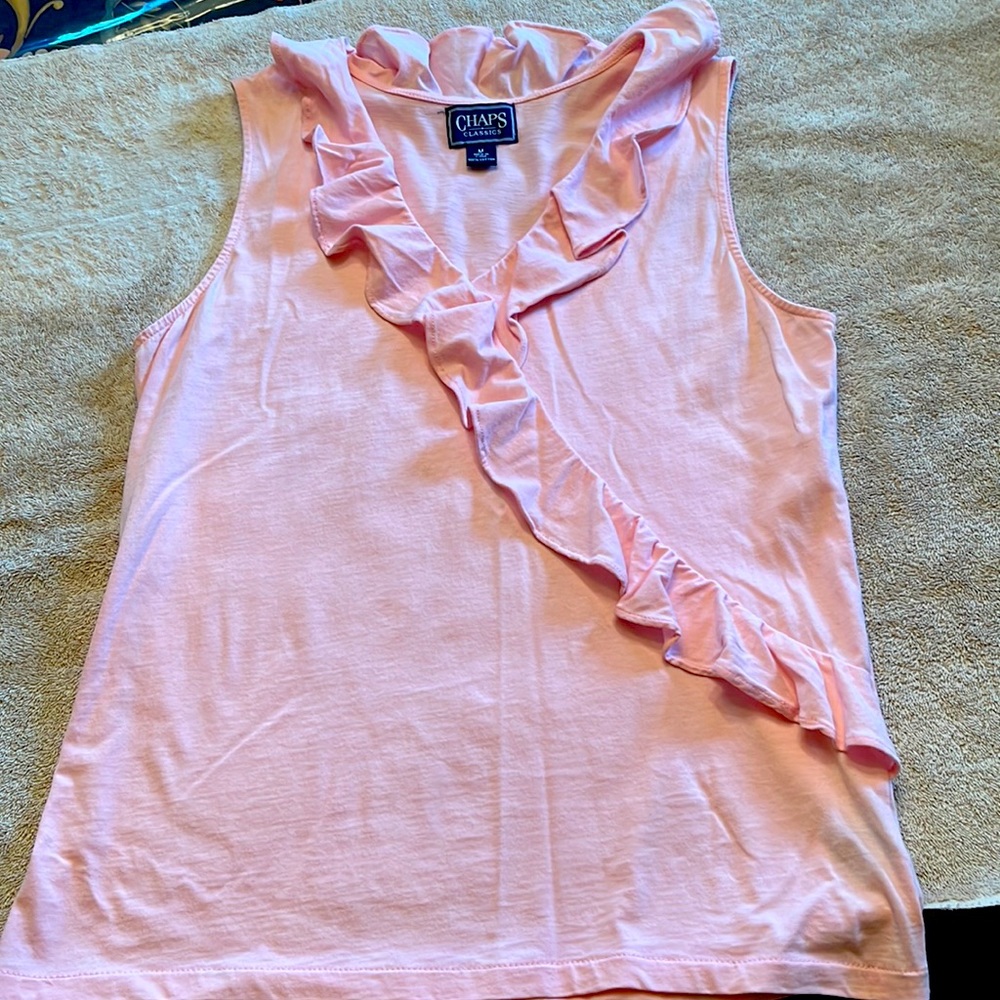 Chaps pink ruffled tank, Sz medium, cute and soft!